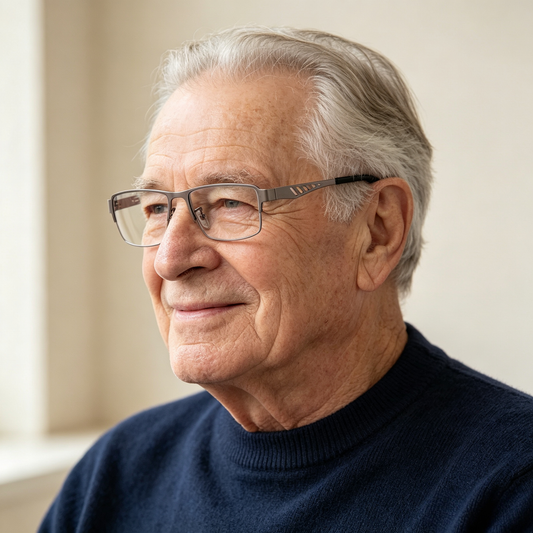Pomaga seniorom widzieć wyraźniej — inteligentne okulary z zoomem i automatycznym ustawianiem ostrości zapewniają wyraźny obraz z bliska i z daleka.