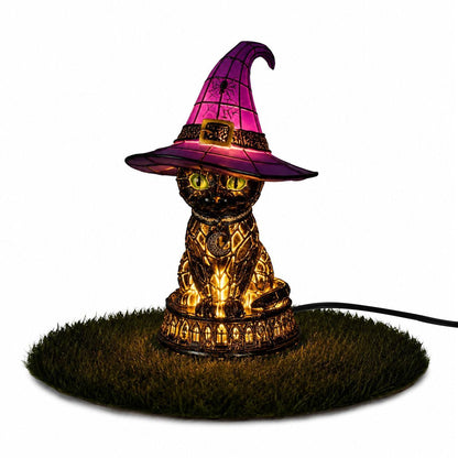 Lampka stołowa „Czarny kot w czarodziejskim kapeluszu” – magiczna i przytulna dekoracja do Twojego domu