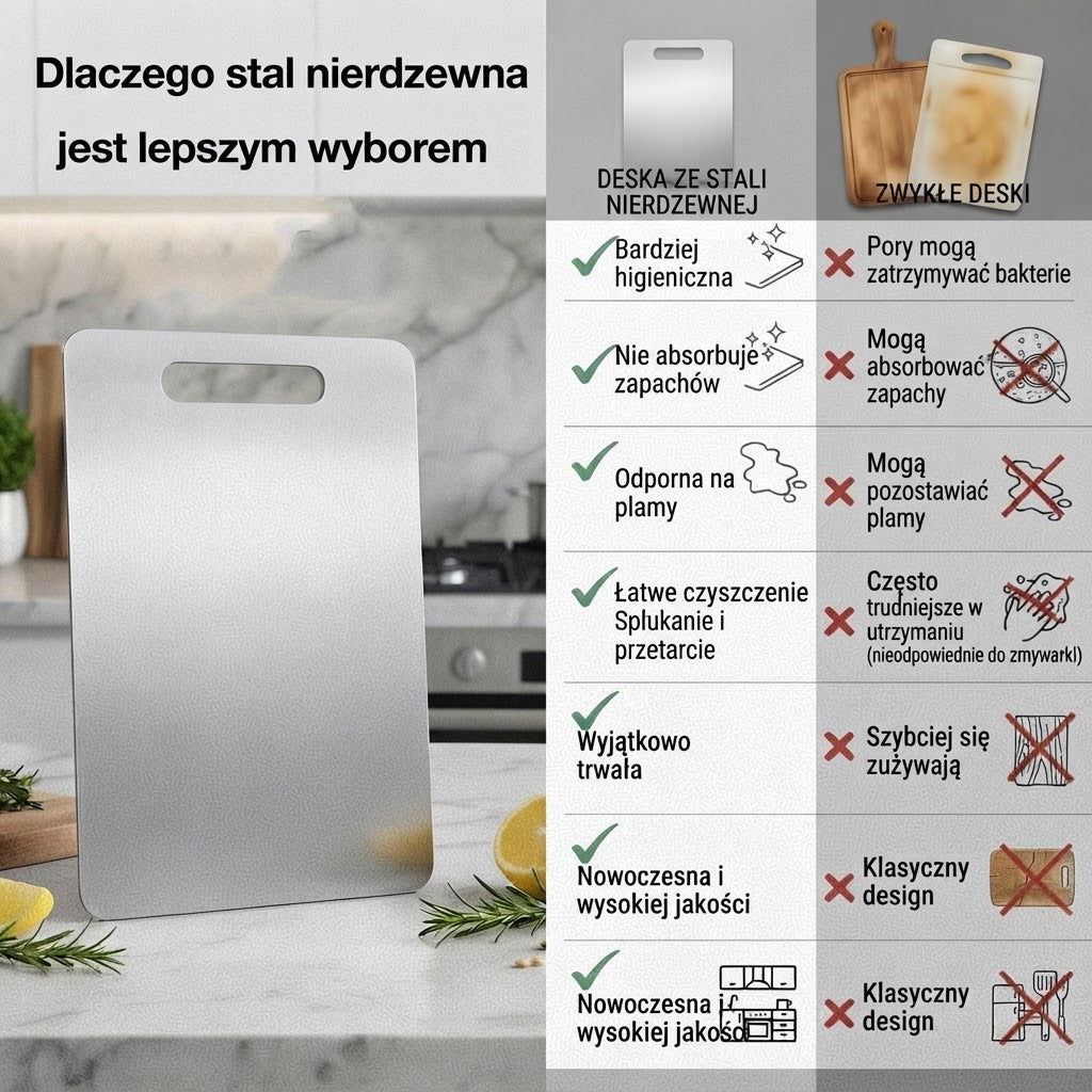 Premiumowa deska kuchenna z bezpiecznego materiału do kontaktu z żywnością – higieniczna, wytrzymała i łatwa w czyszczeniu