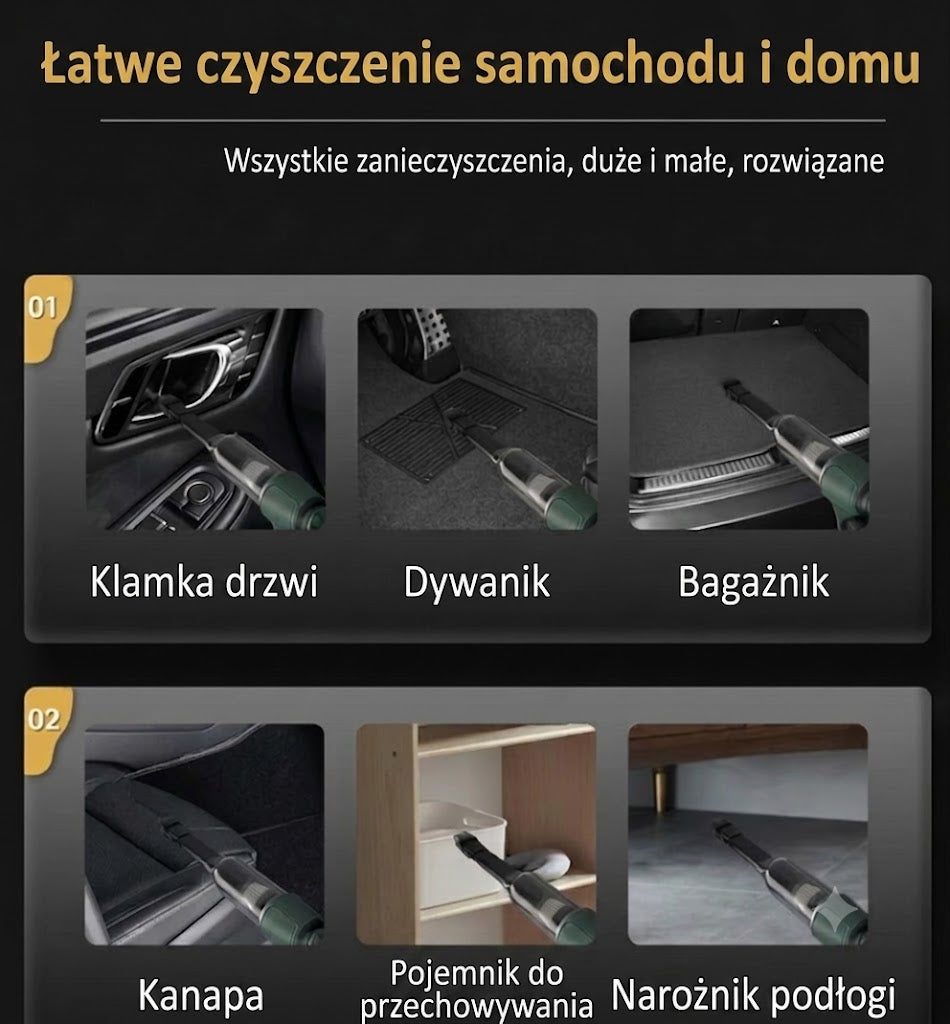 ⚡ Bezprzewodowy ręczny odkurzacz o dużej mocy ssania – idealny pomocnik do domu i samochodu