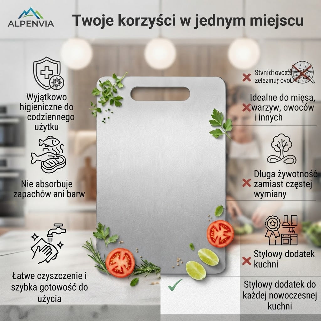 Premiumowa deska kuchenna z bezpiecznego materiału do kontaktu z żywnością – higieniczna, wytrzymała i łatwa w czyszczeniu