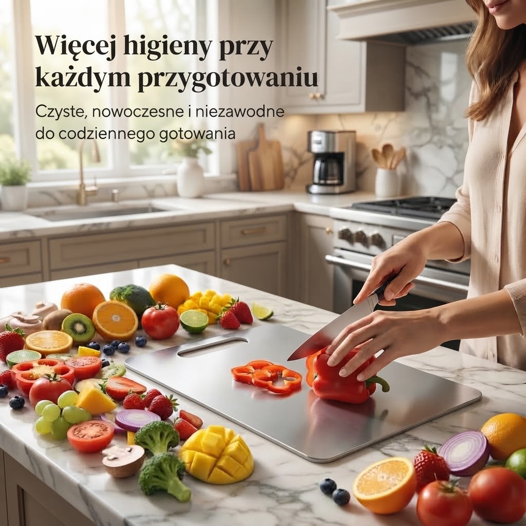 Premiumowa deska kuchenna z bezpiecznego materiału do kontaktu z żywnością – higieniczna, wytrzymała i łatwa w czyszczeniu